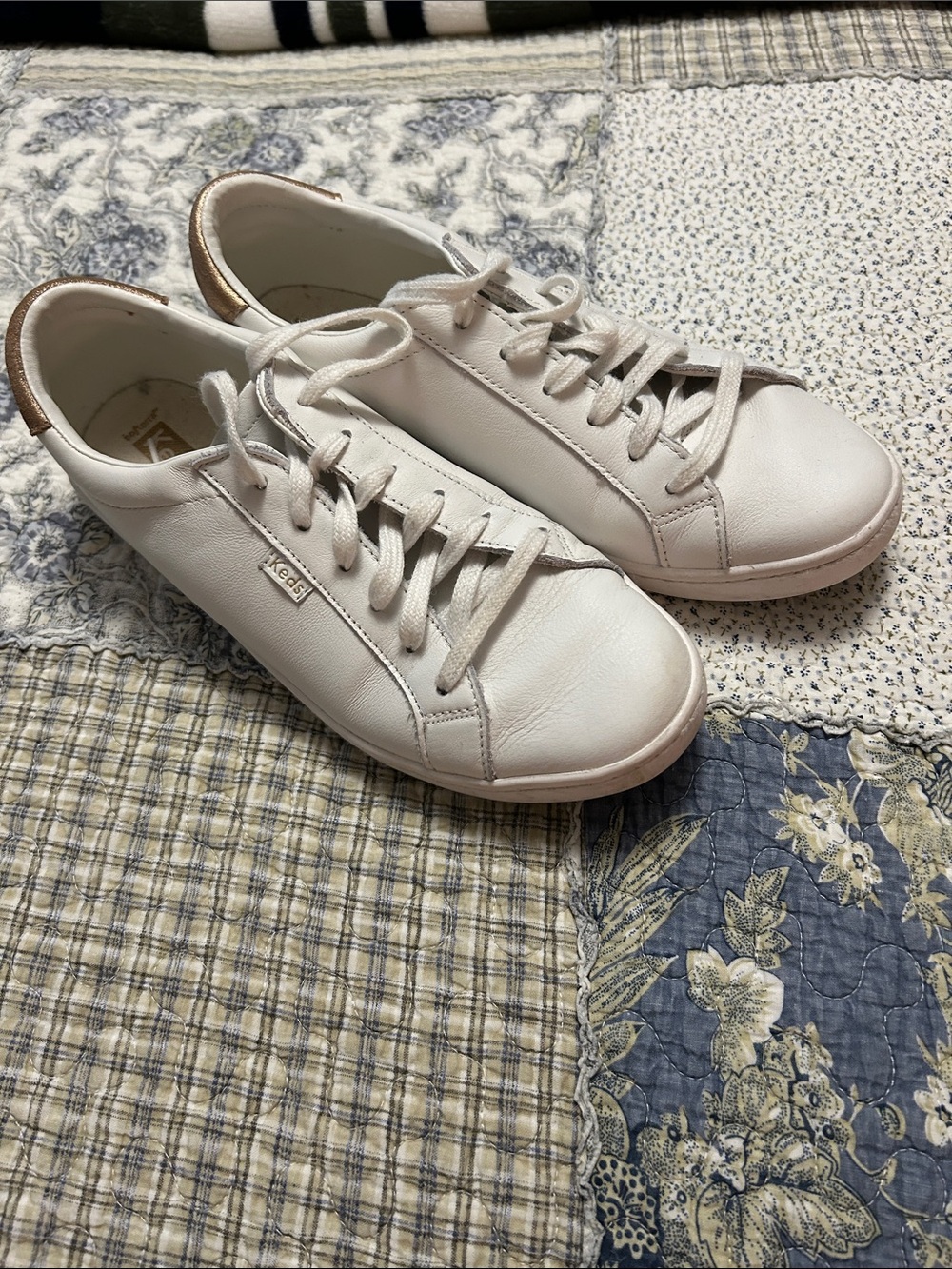 Keds White Leather Sneakers with Gold Heel Tab